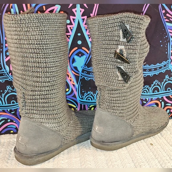 Bear Paw Women's Grey Knitted Tall Boots - Picture 3 of 5